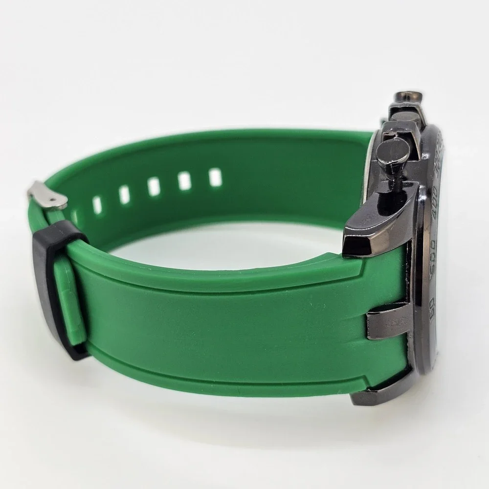 Men's Analog‎ Watch 45MM Black Dial Green Plastic Bands New Battery